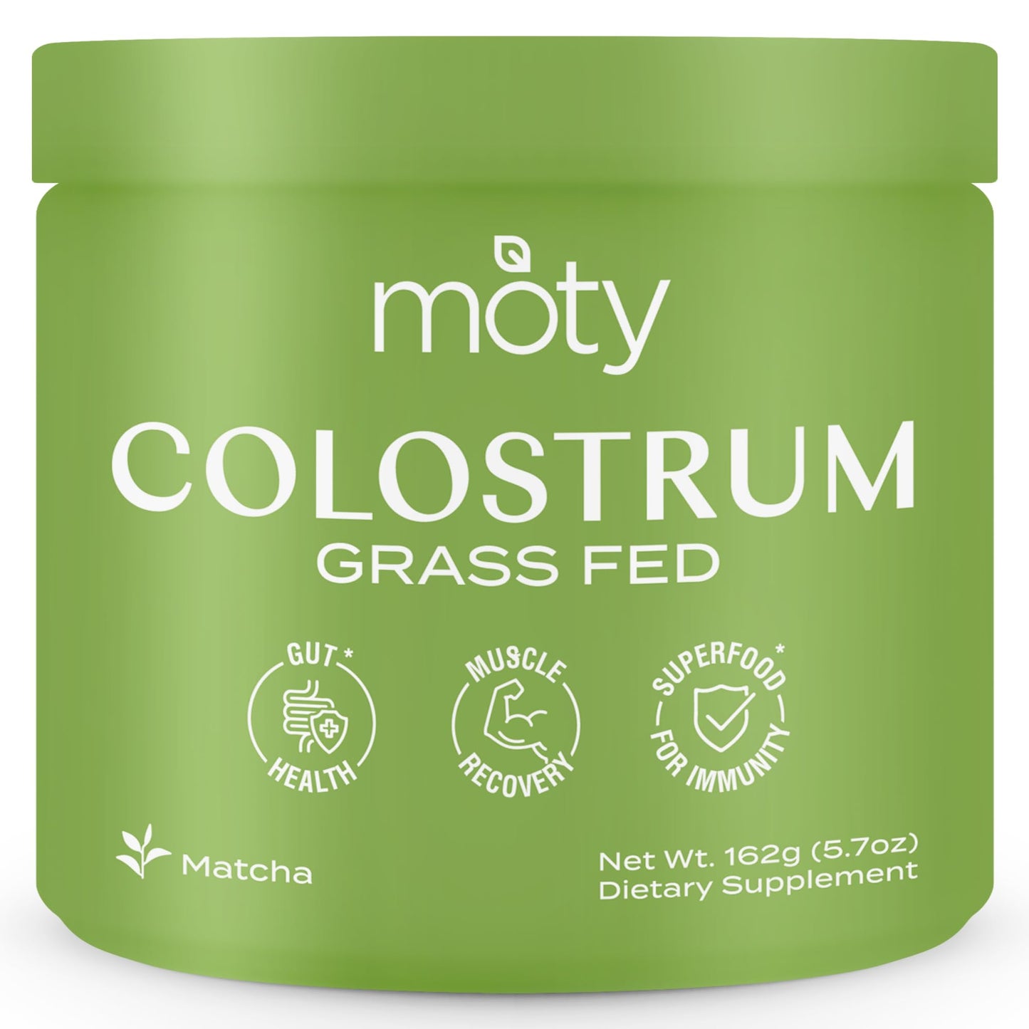 Moty Bovine Colostrum Grass Fed Powder Supplement for Gut Health Muscle Recovery Superfood for Immunity Gluten Free (60 Servings) - Matcha Flavored.