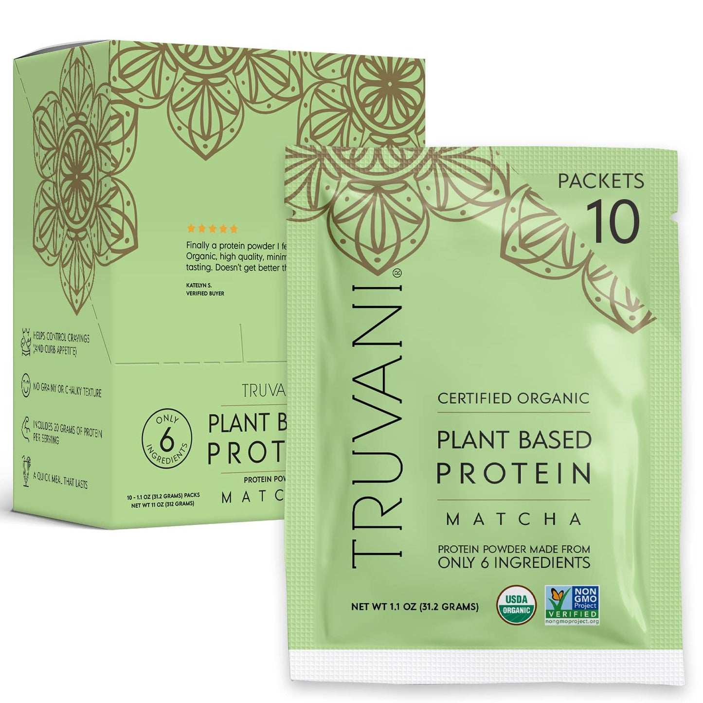 Matcha | 20g Organic Plant Based Protein | 10 Travel Packets | Keto | Gluten & Dairy Free | Low Carb | No Added Sugar.
